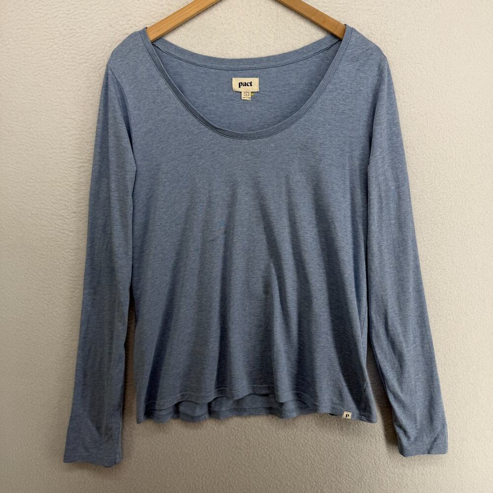 PACT Top Womens L Organic Cotton Scoop Neck Tee Long Sleeve Heathered Blue
